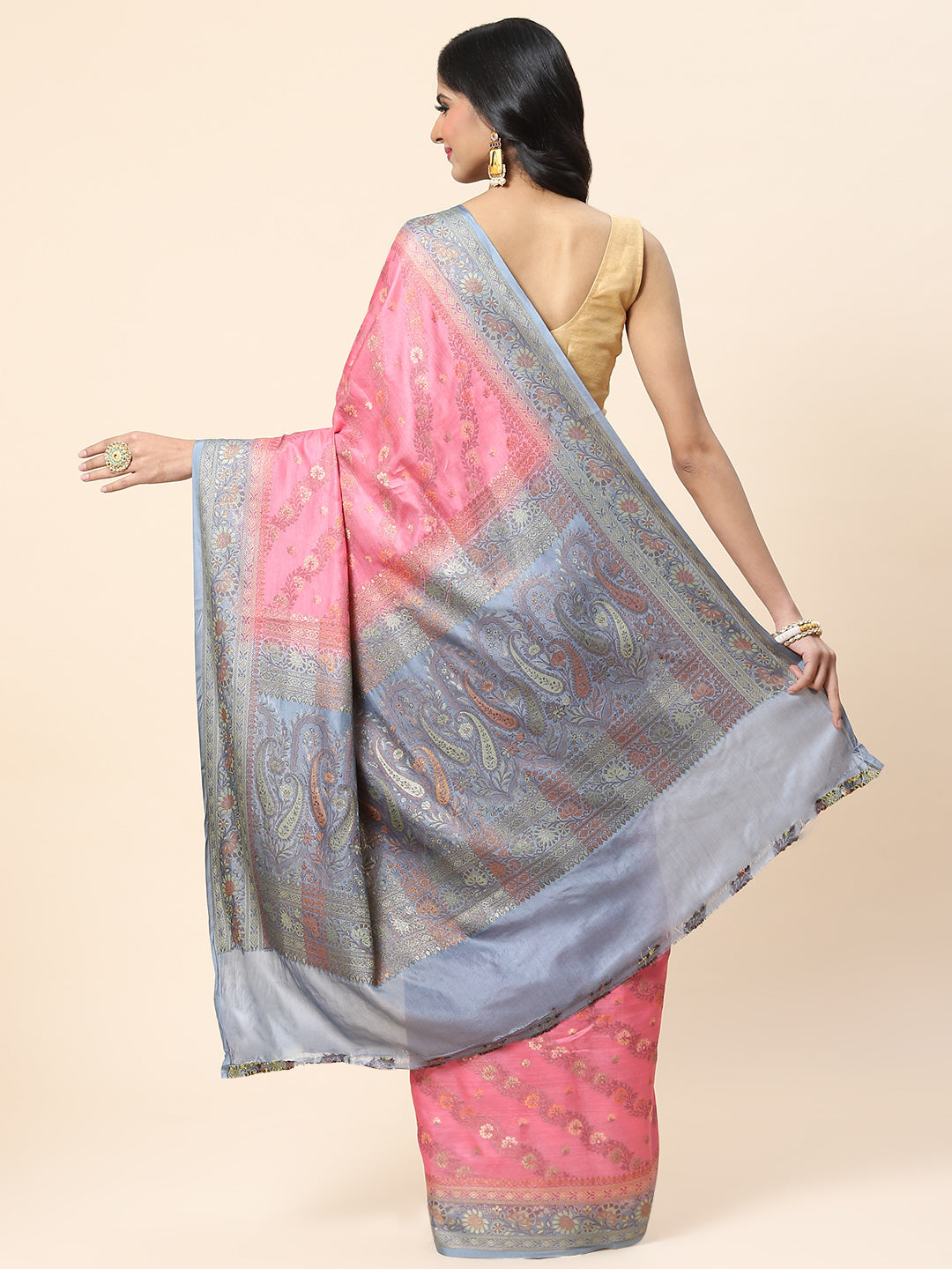 Floral Zari Jaal Tussar Woven Saree