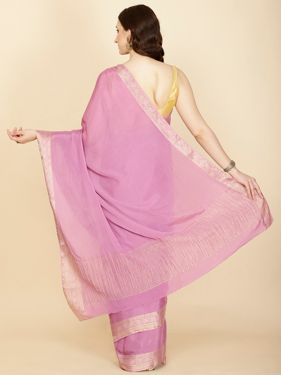 Plain Zari Border Crepe Saree