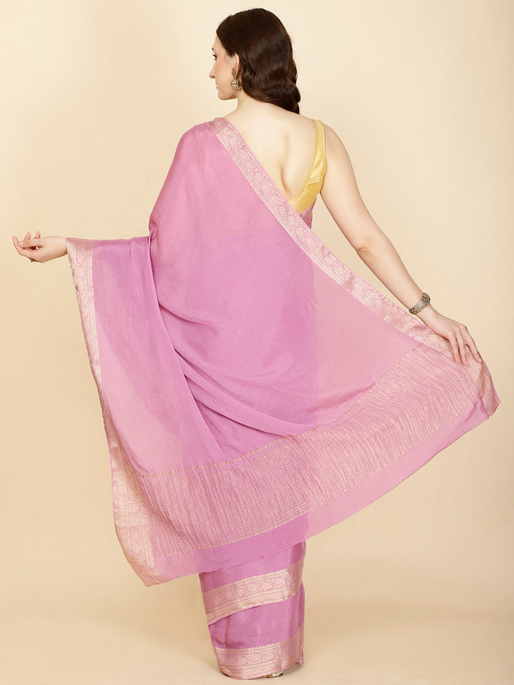 Plain Zari Border Crepe Saree