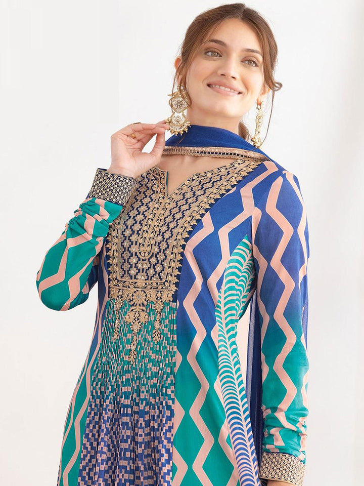 Embroidered Chinnon Gown With Dupatta