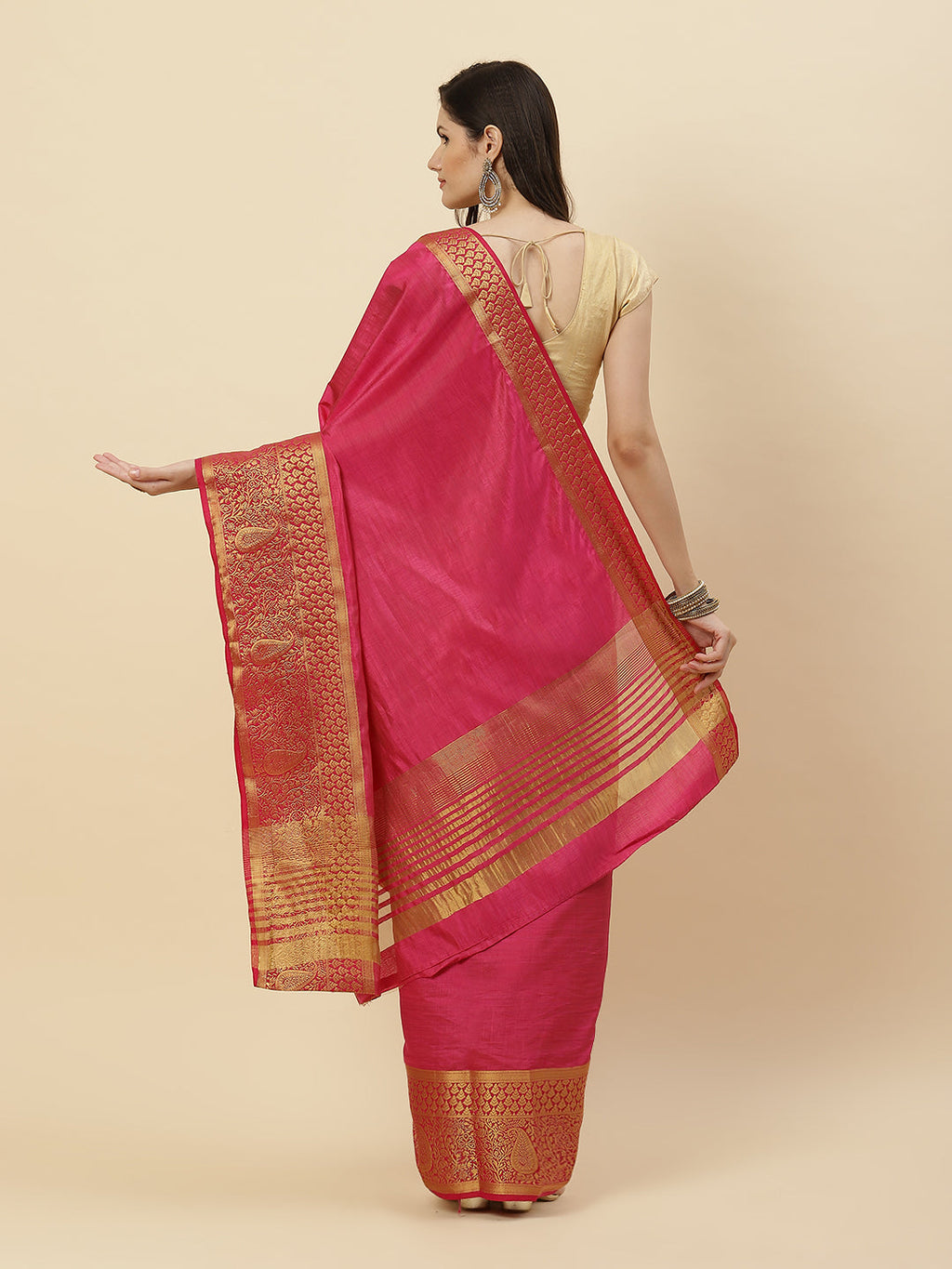 Plain Zari Border Art Handloom Woven Saree