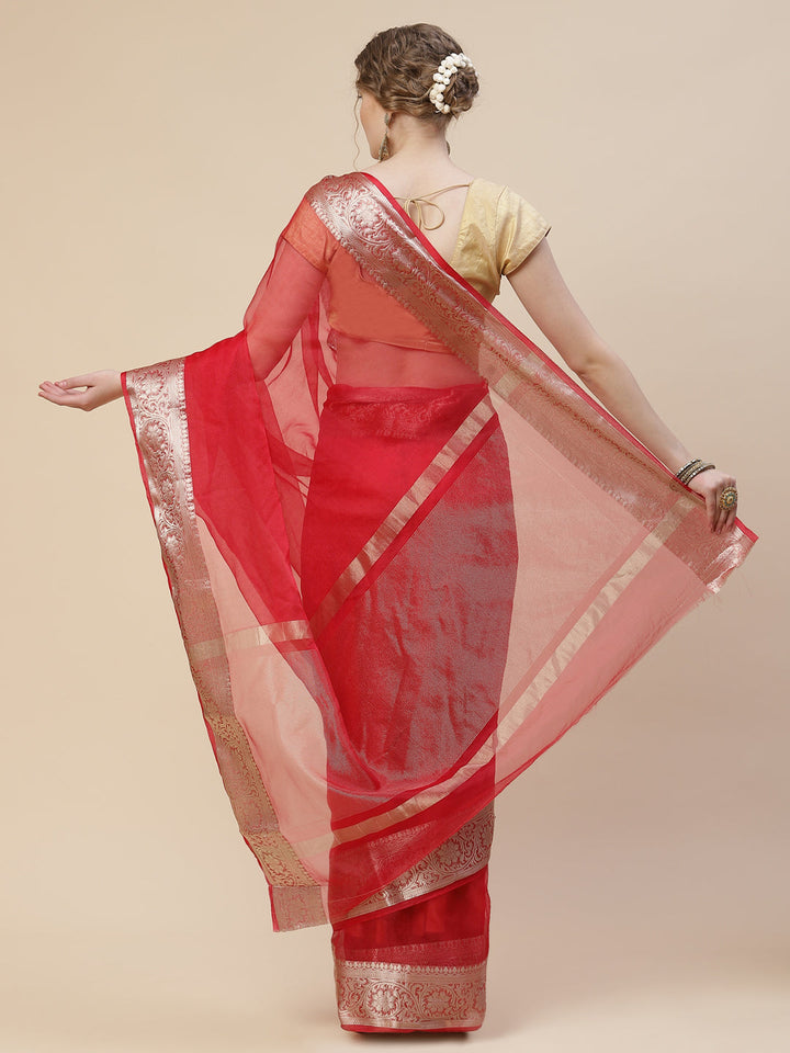 Zari Border Organza Plain Saree
