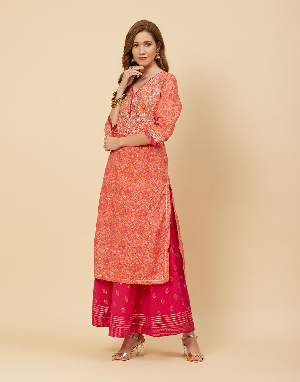 Embroidered Cotton Kurti With Palazzo