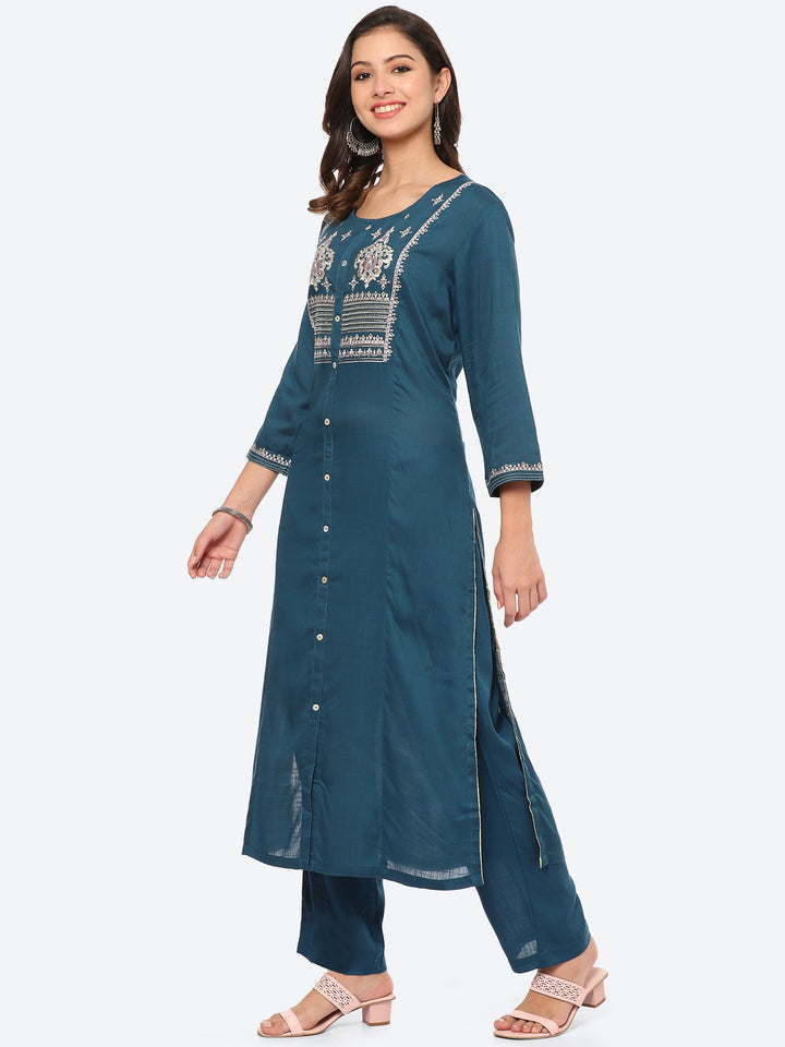 Resham Work Cotton Kurta With Pant