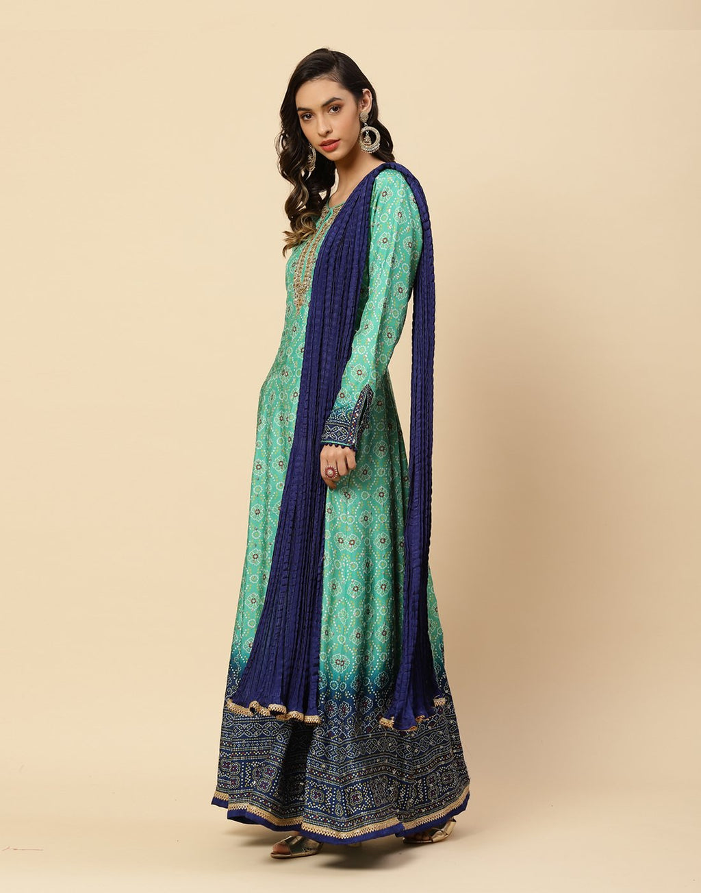 Bandhez Printed Cotton Anarkali Salwar Kameez With Art Handloom Dupatta