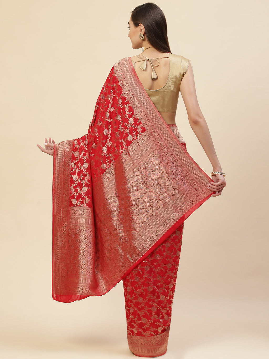 Floral Zari Jaal Georgette Plain Saree