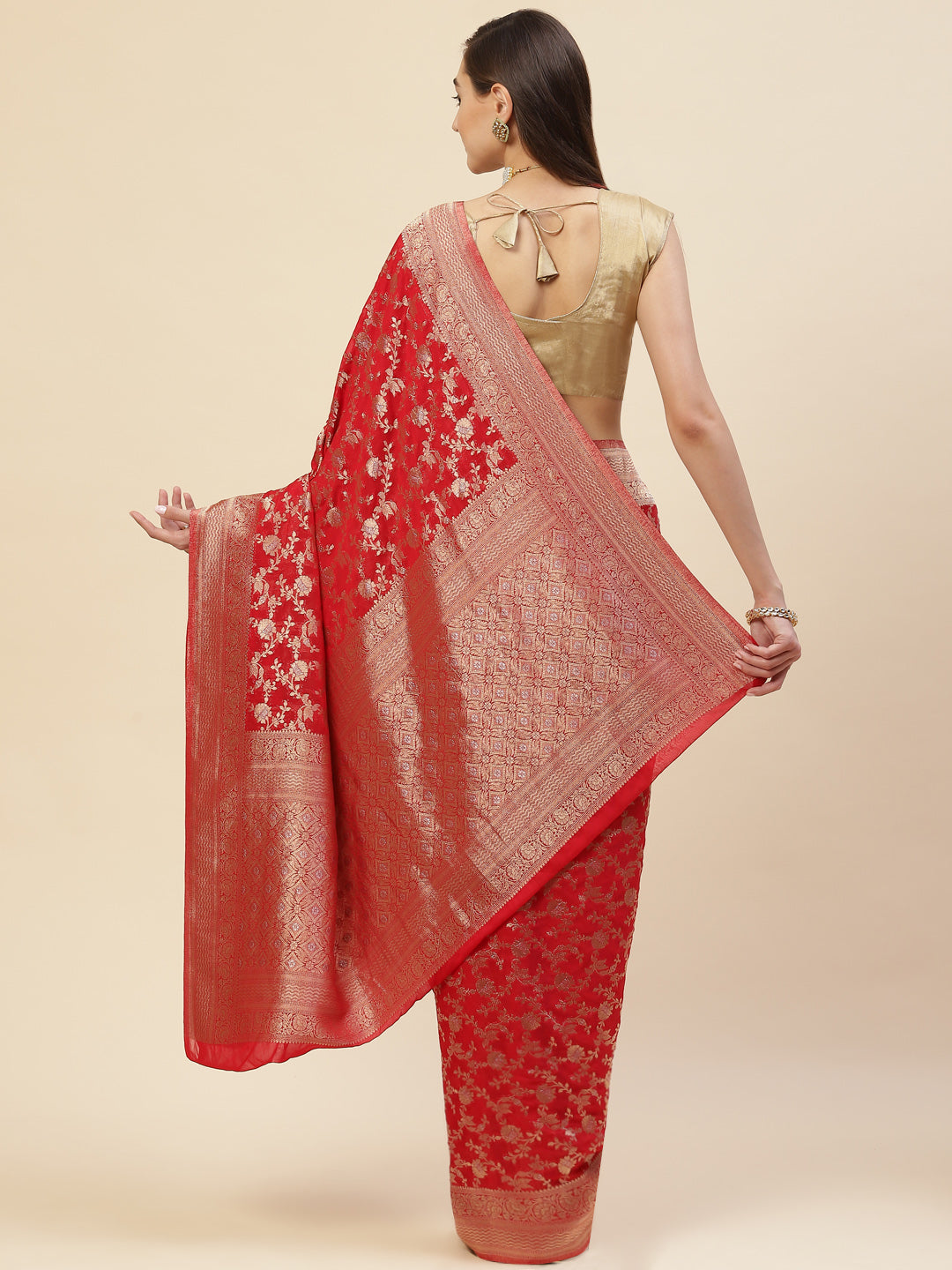 Floral Zari Jaal Georgette Plain Saree