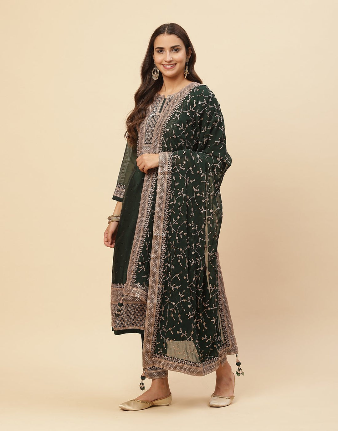 Sequence Embroidered Cotton Chanderi Salwar Kameez Stitched Suit With Georgette Dupatta