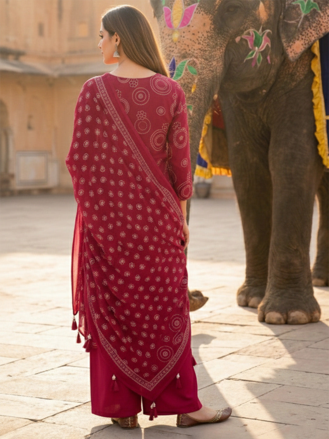 Pink Cotton Blend Printed Straight Suit Set