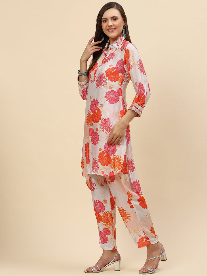 Floral Printed Muslin Kurta With Pants