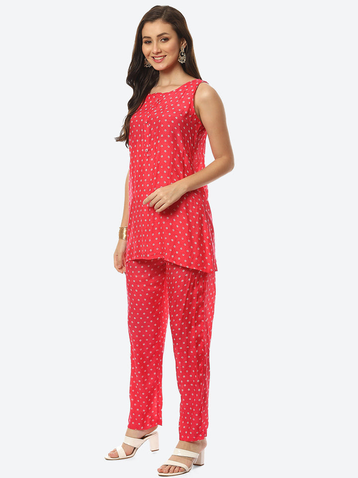 Floral Printed Muslin Kurti With Pant &amp; Jacket