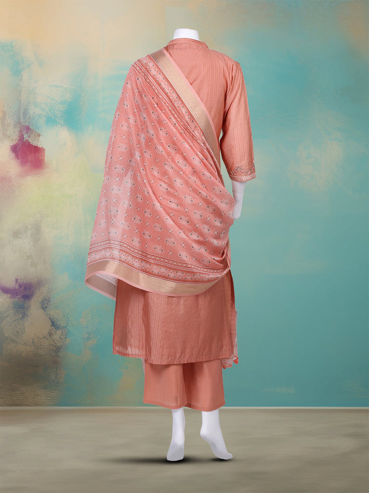 Embroidered Chanderi Kurta With Pant &amp; Dupatta