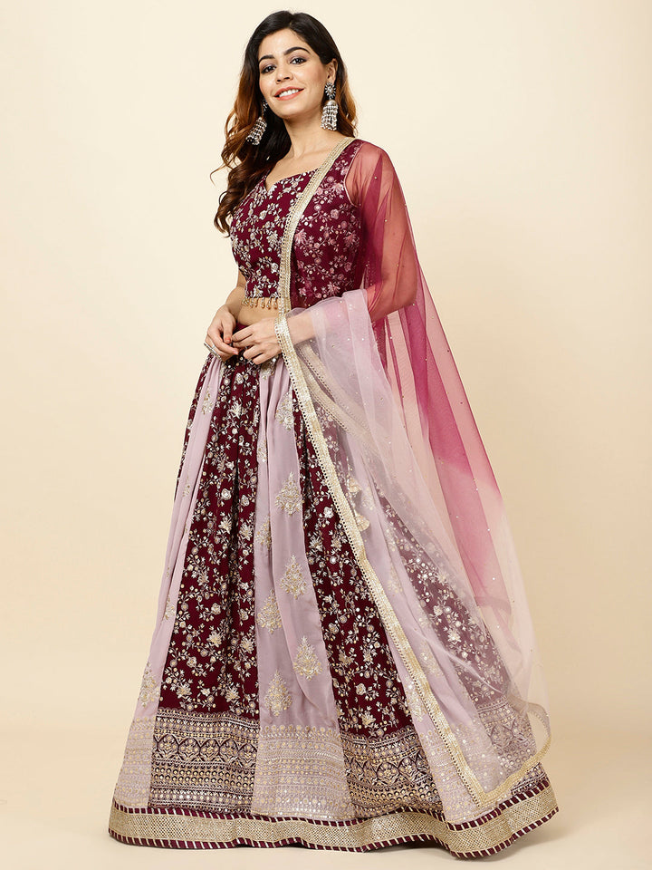 Zari Embroidered Georgette Choli With Lehenga &amp; Dupatta