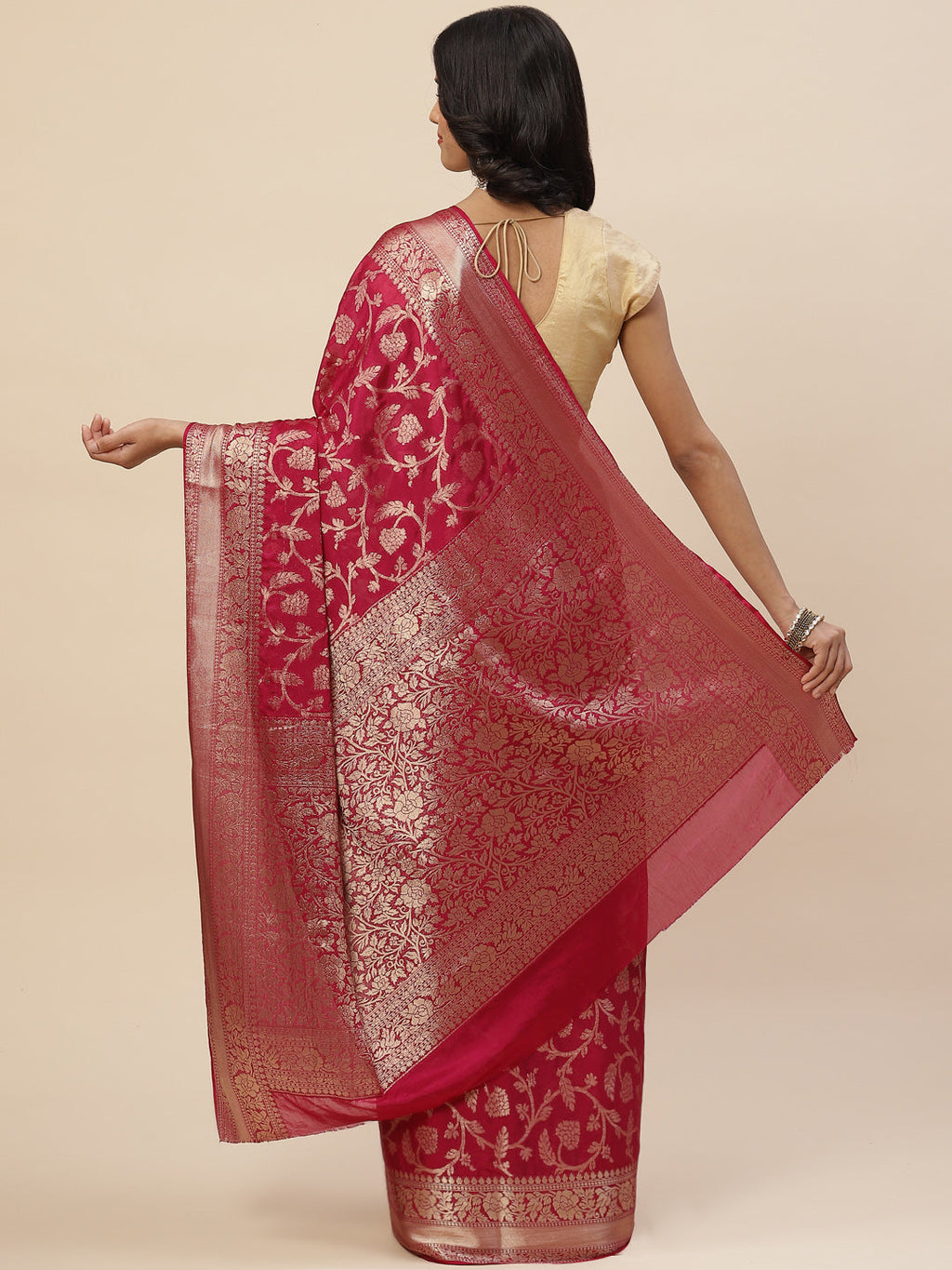 Floral Zari Jaal Chiffon Plain Saree
