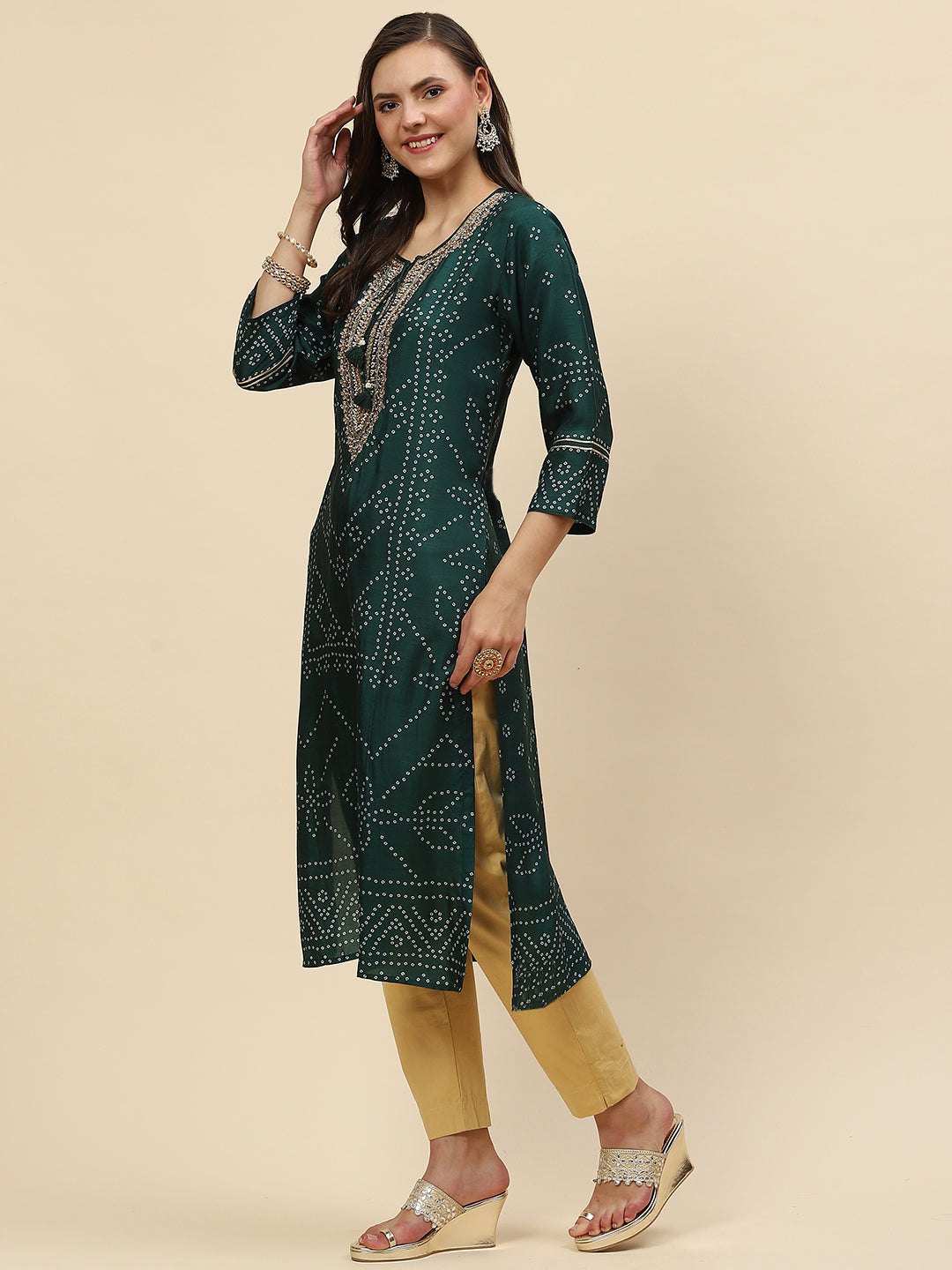 Neck Embroidered &amp; Printed Handloom Kurta