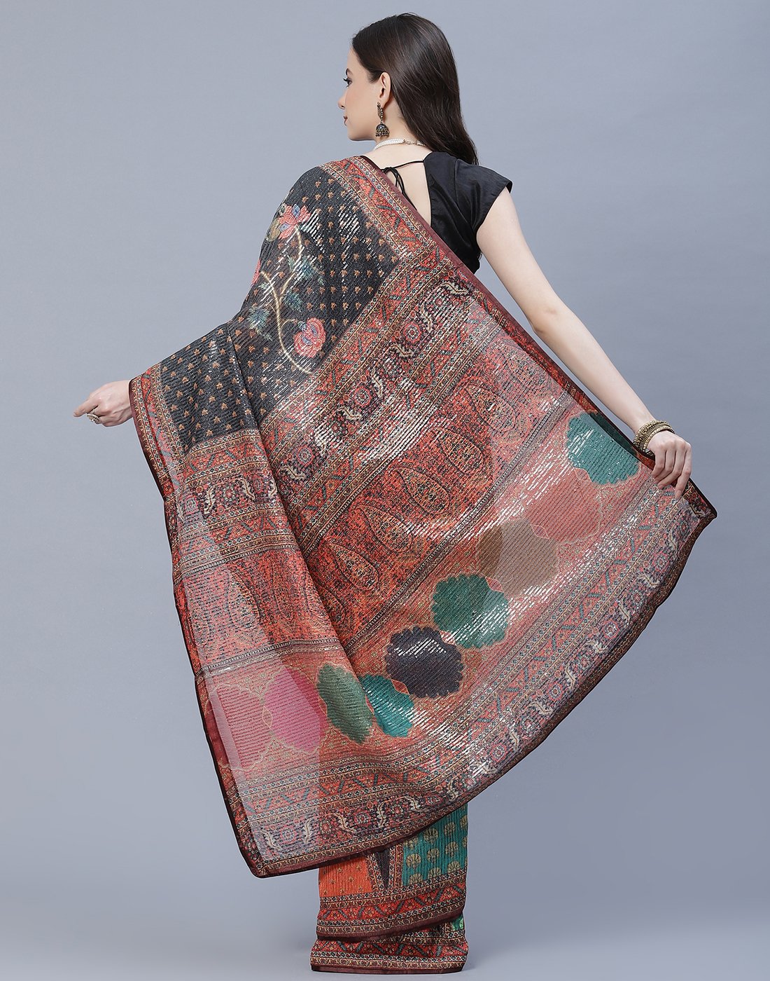 Printed Organza Saree with Sequence Work
