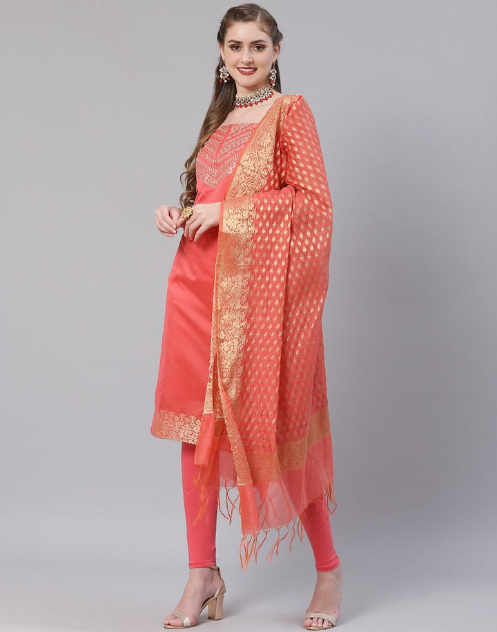 Chanderi Embroidered Suit Piece with banarasi dupatta