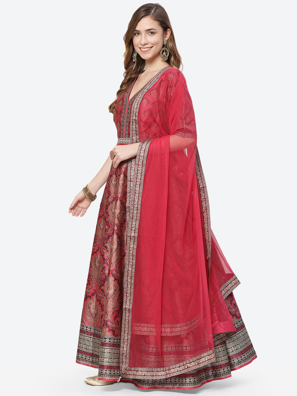Digital Printed Art Tussar Anarkali Kurti With Chudidar And Net Dupatta