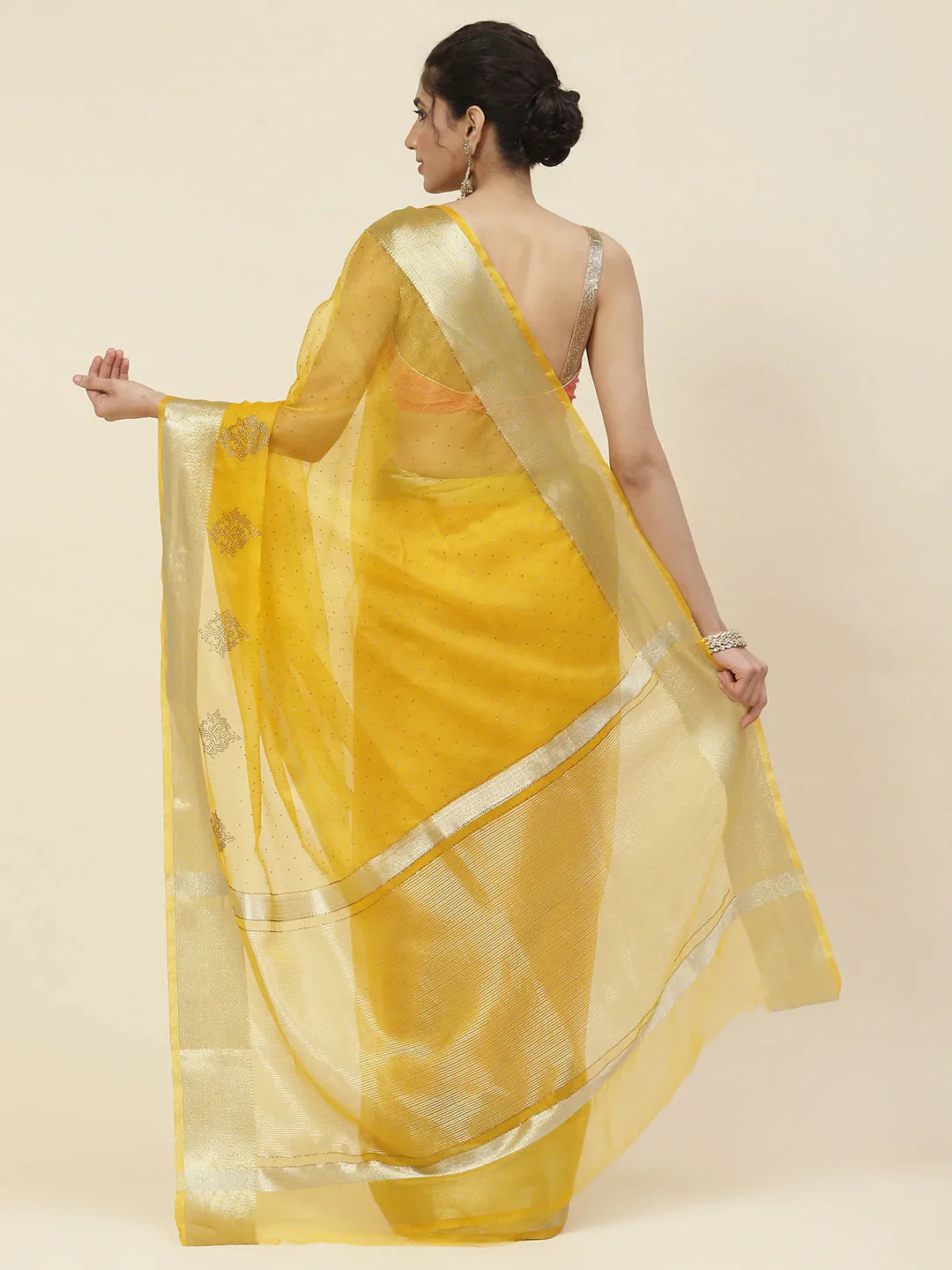 Stone Work Organza Plain Saree