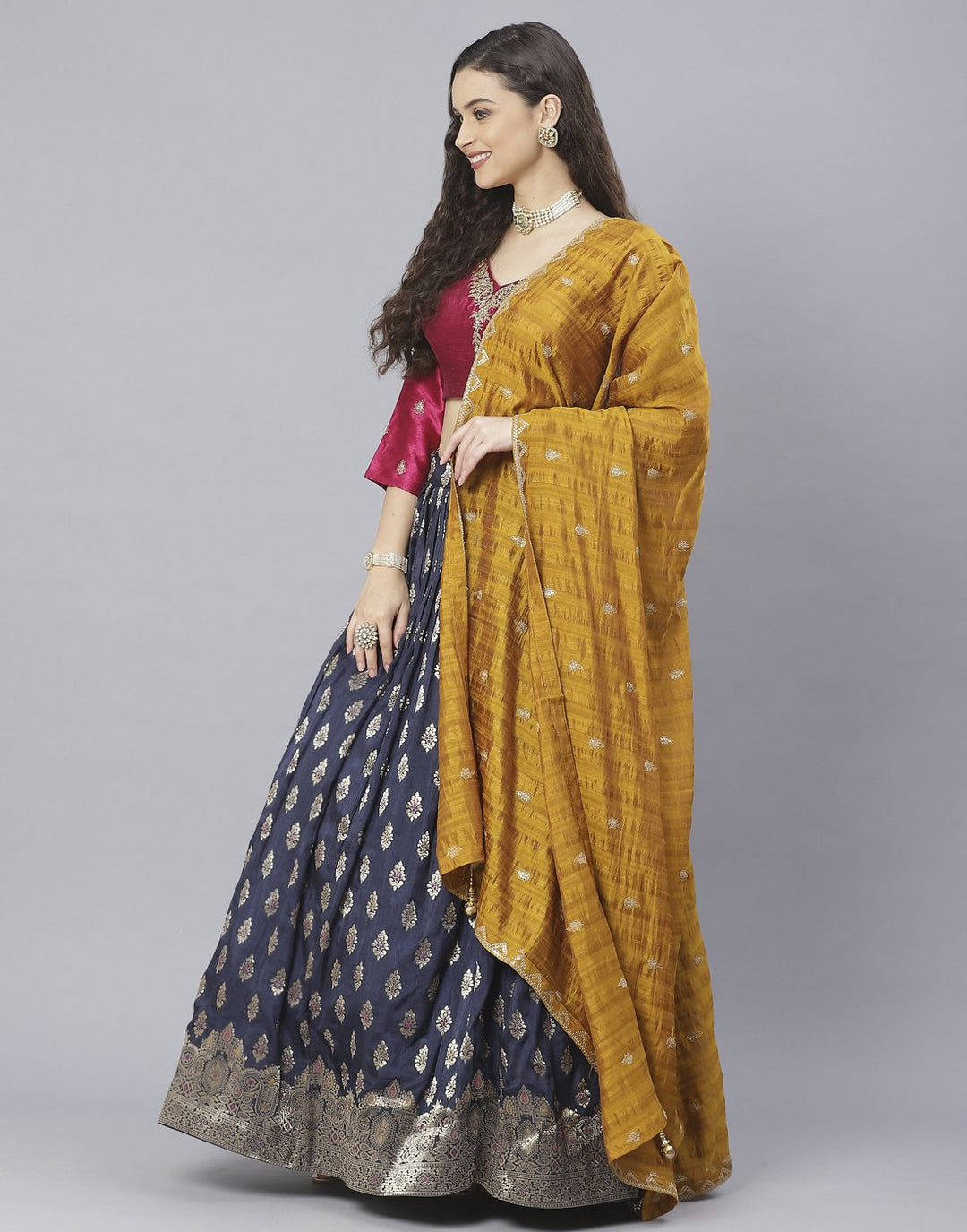 Banarasi Handloom Dupion silk Lehenga with contrast dupatta
