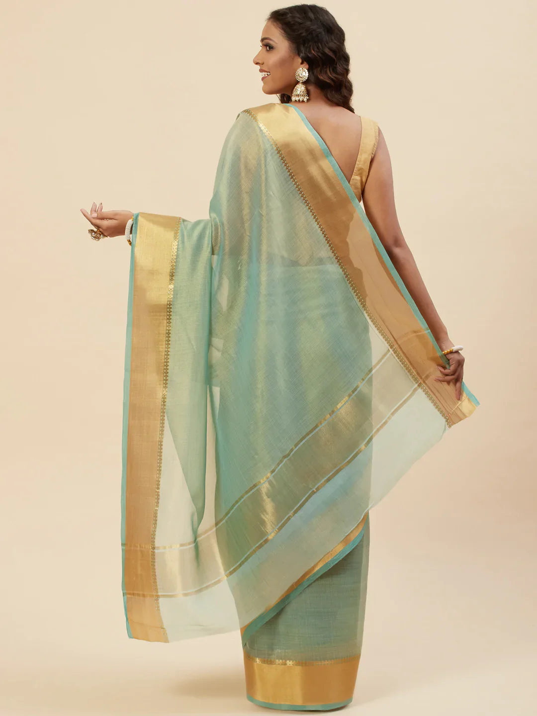 Plain Zari Border Handloom Woven Saree