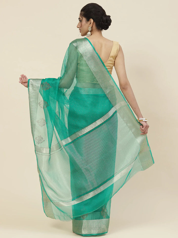 Stone Work Organza Plain Saree