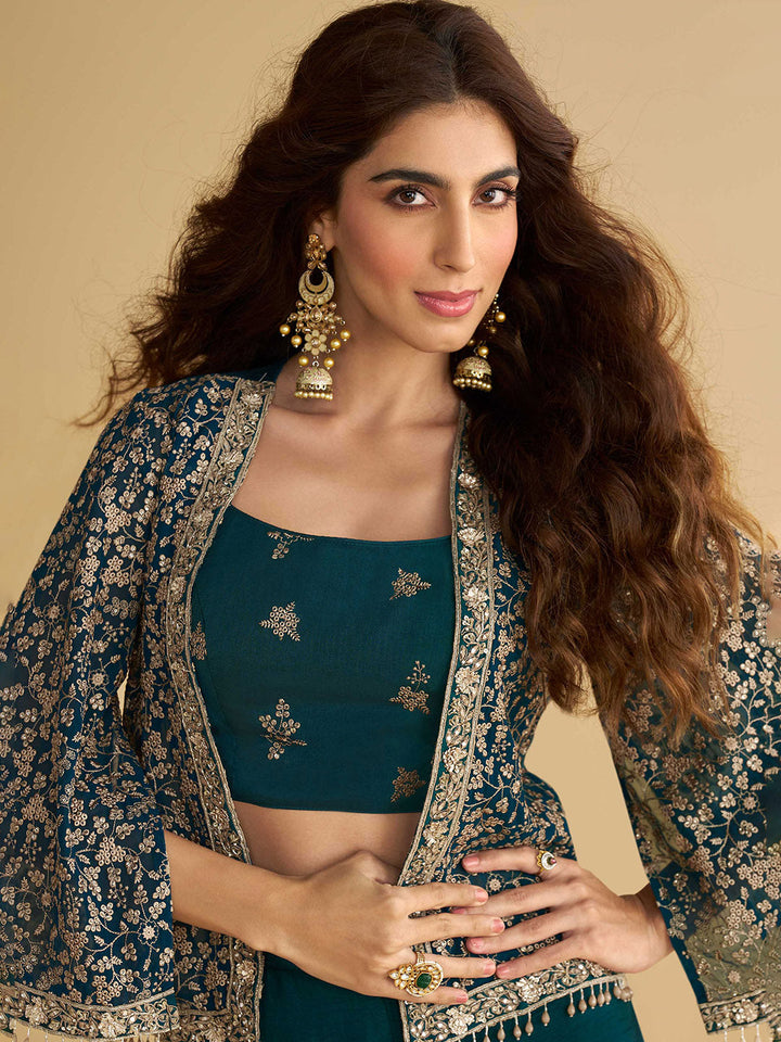 Embroidered Art Silk Choli &amp; Plazzo With Jacket