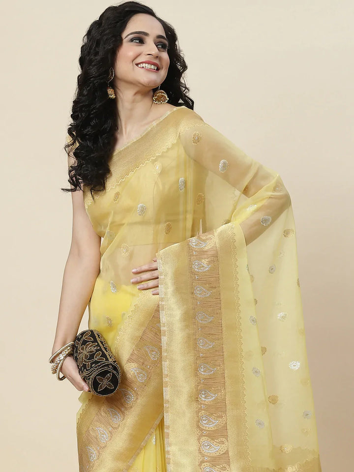 Zari Border Booti Organza Woven Saree