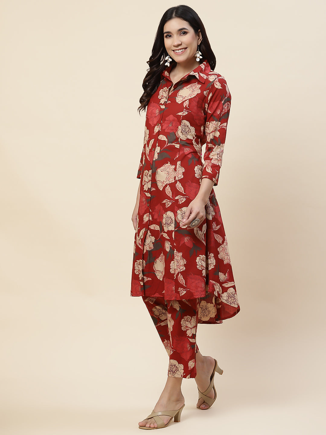 Floral Printed Cotton Kurta With Pants