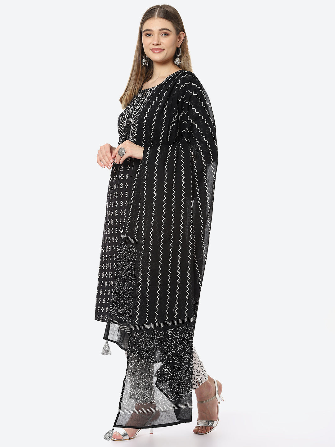 Printed Cotton Kurta With Pant &amp; Cotton Dupatta