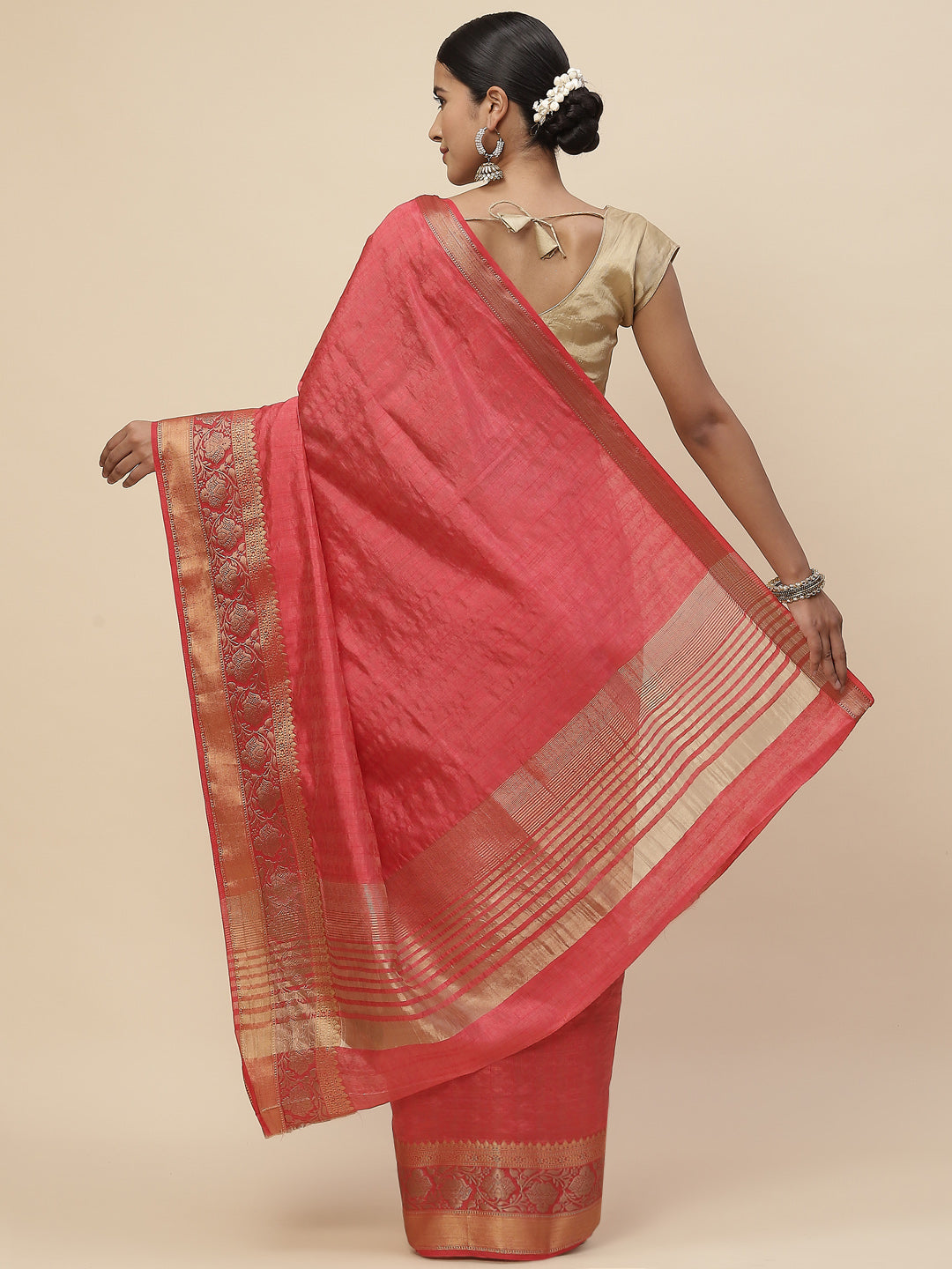 Plain Zari Border Handloom Woven Saree