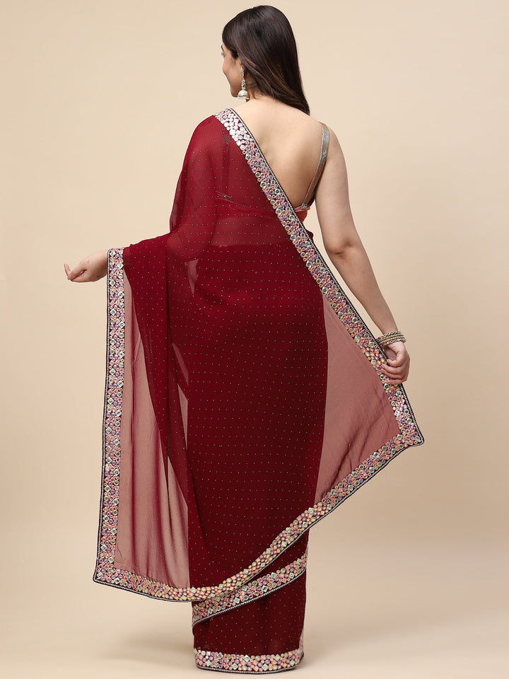 Plain Embroidered Georgette Saree
