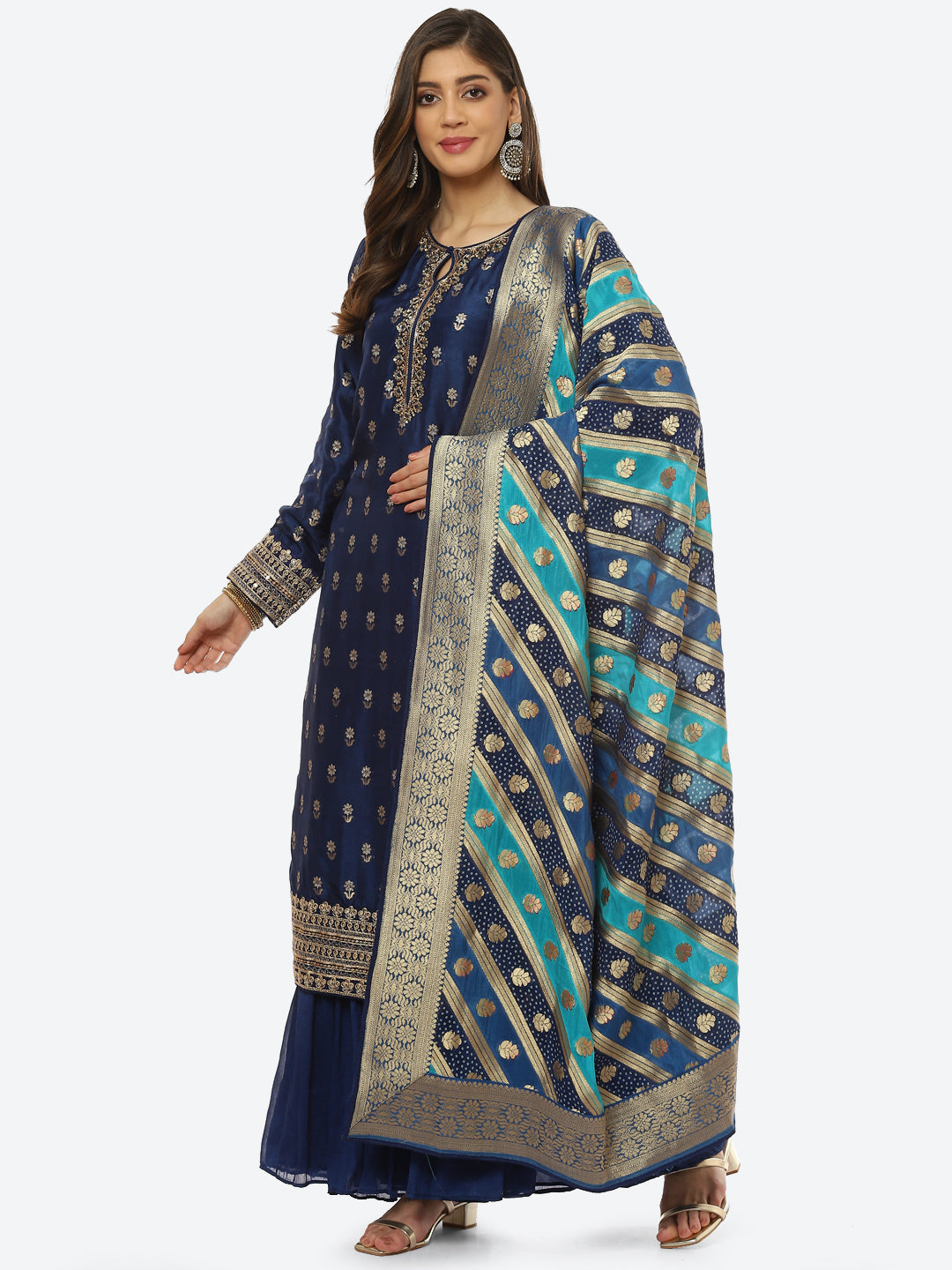 Zari Booti Neck Zari Embroidered Handloom Kurta With Garara & Dupatta