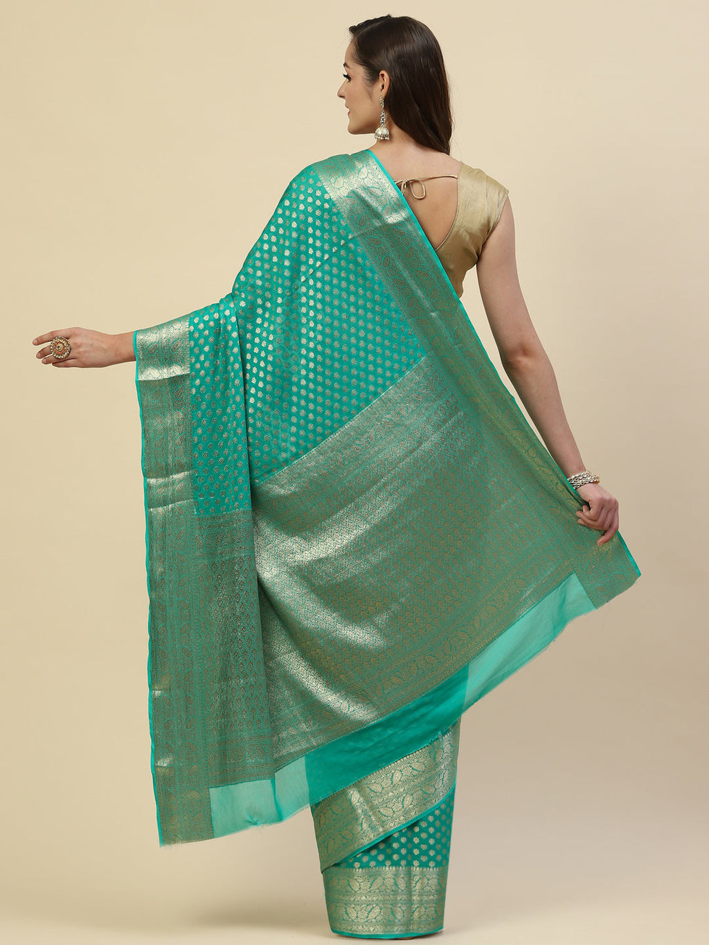 Zari Border Booti Georgette Plain Saree