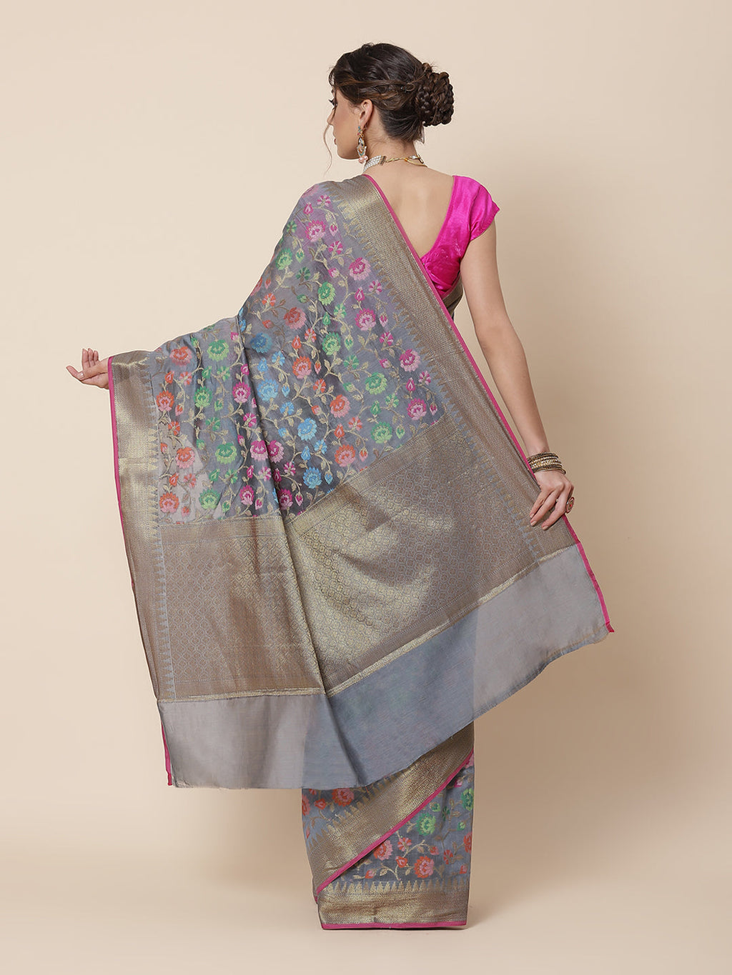 Floral Zari Jaal Cotton Woven Saree
