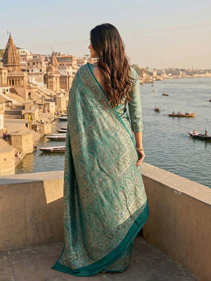 Rama Green Woven Design Satan Resham Banarasi Saree