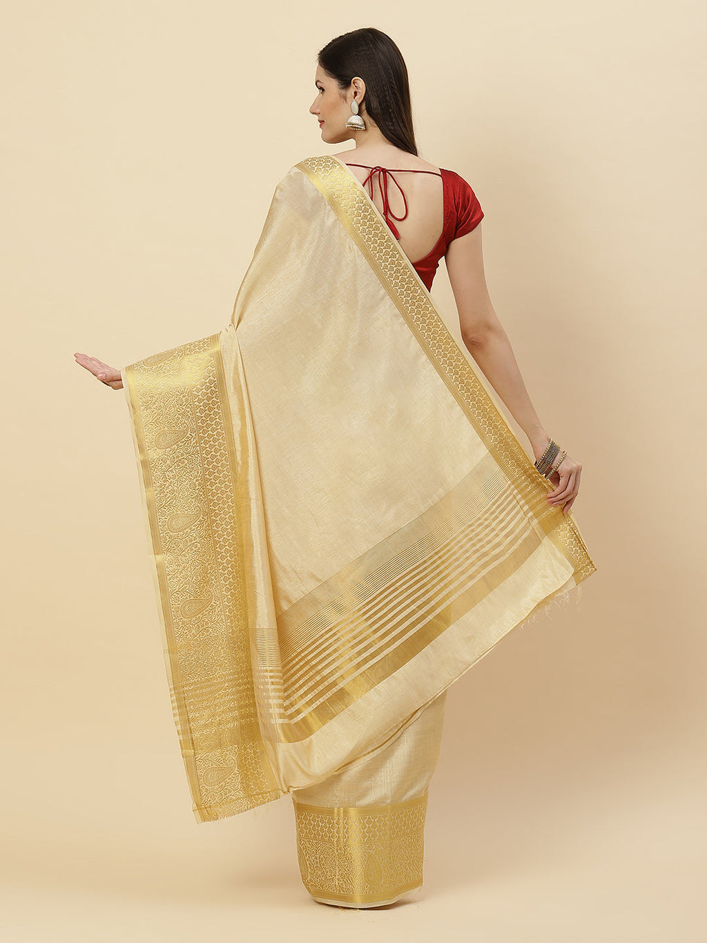 Plain Zari Border Art Handloom Woven Saree