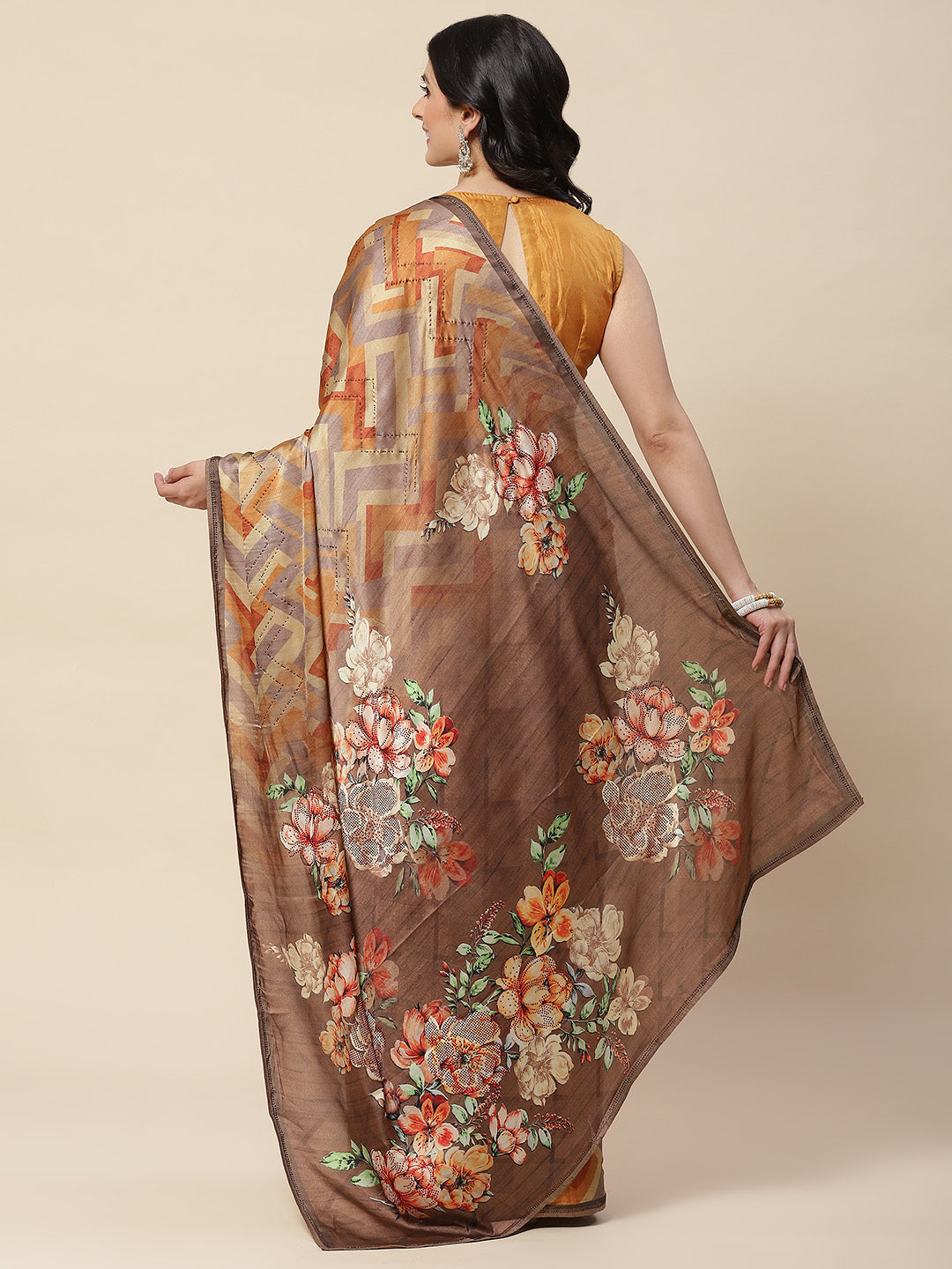 Abstract Digital Printed Satin Saree