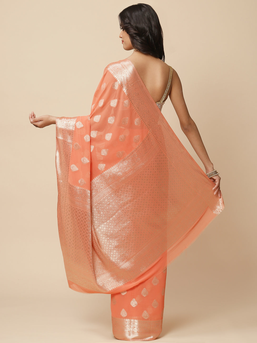 Zari Booti Chiffon Plain Saree