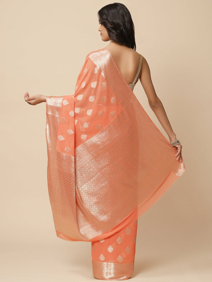 Zari Booti Chiffon Plain Saree