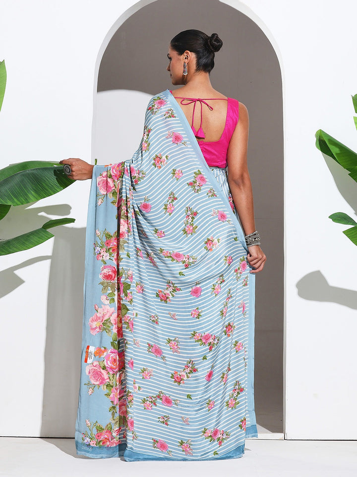 Floral Printed Crepe Saree