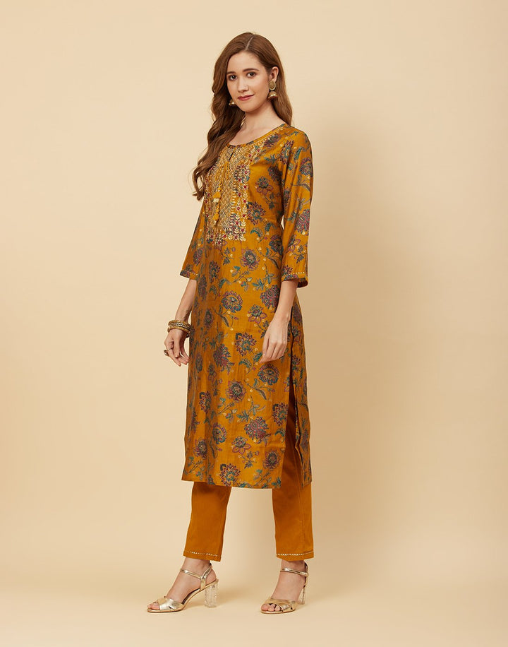 Printed Chanderi Kurti With Pant