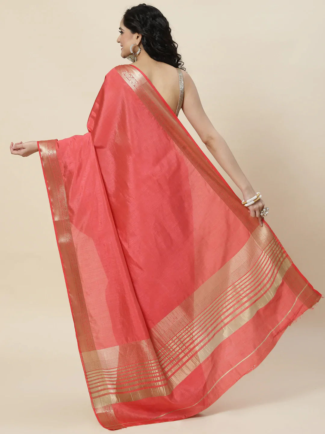 Plain Zari Border Handloom Woven Saree