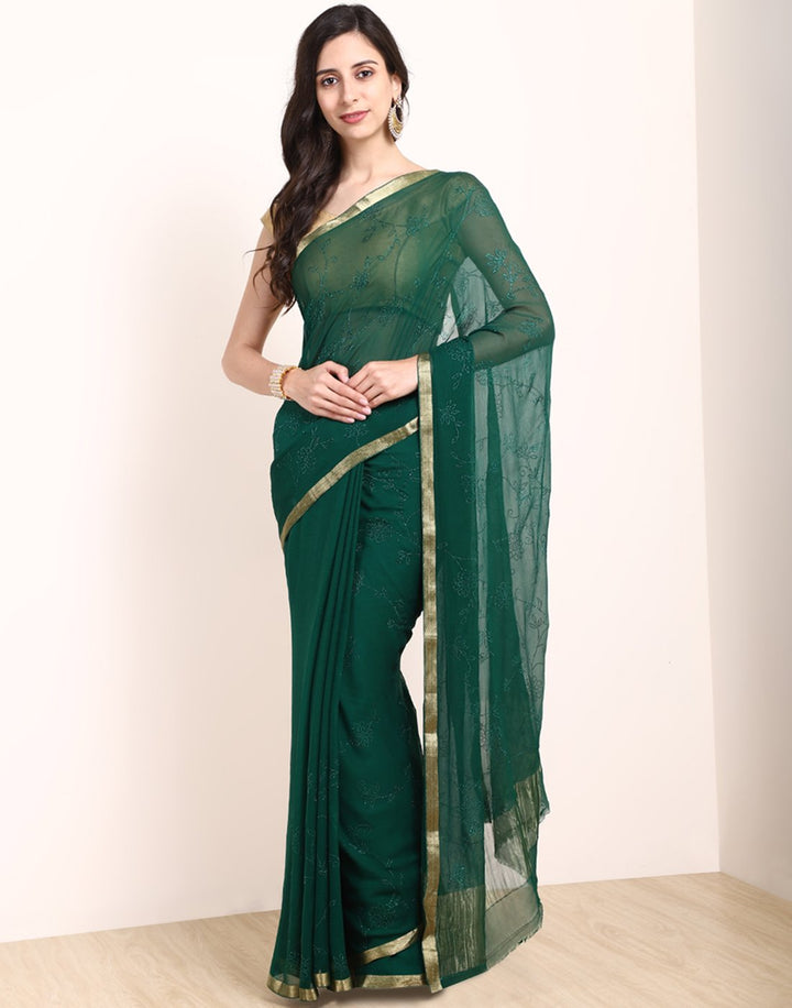 MBZ Meena Bazaar-Yellow Chiffon Saree