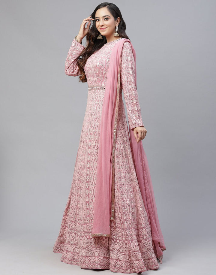 Embroidered Georgette Anarkali Salwar Kameez With Net Dupatta