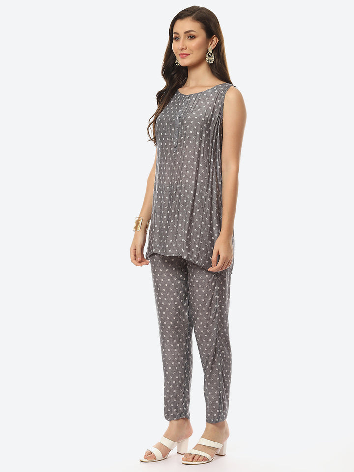Floral Printed Muslin Kurti With Pant &amp; Jacket