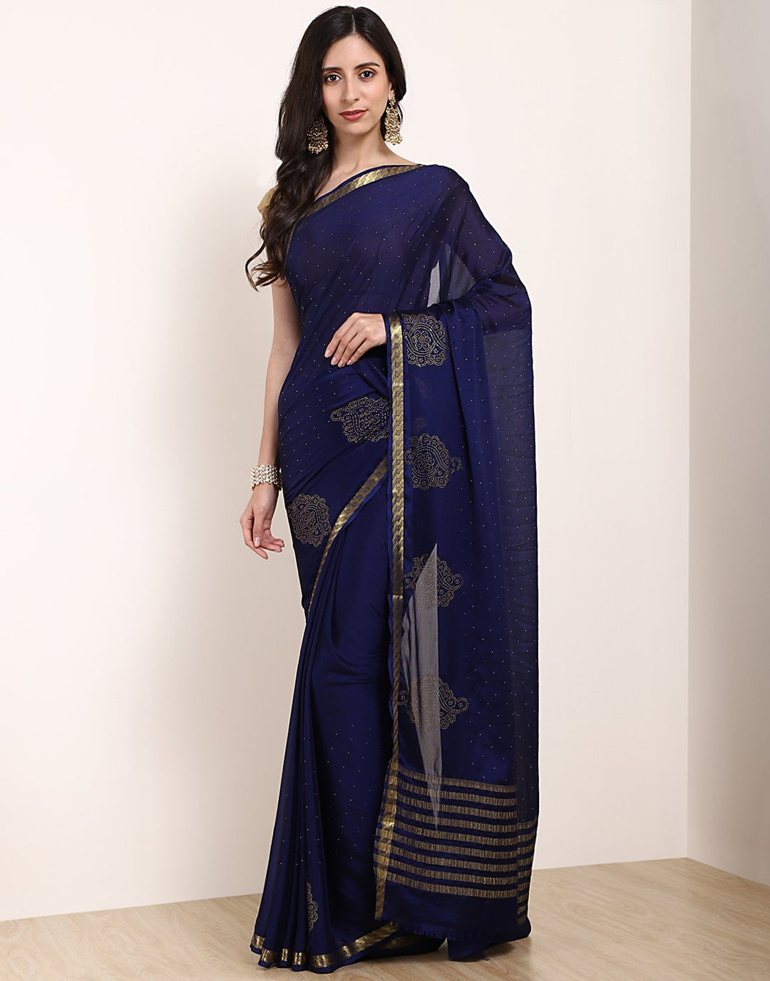 Navy Blue Art Crepe Saree