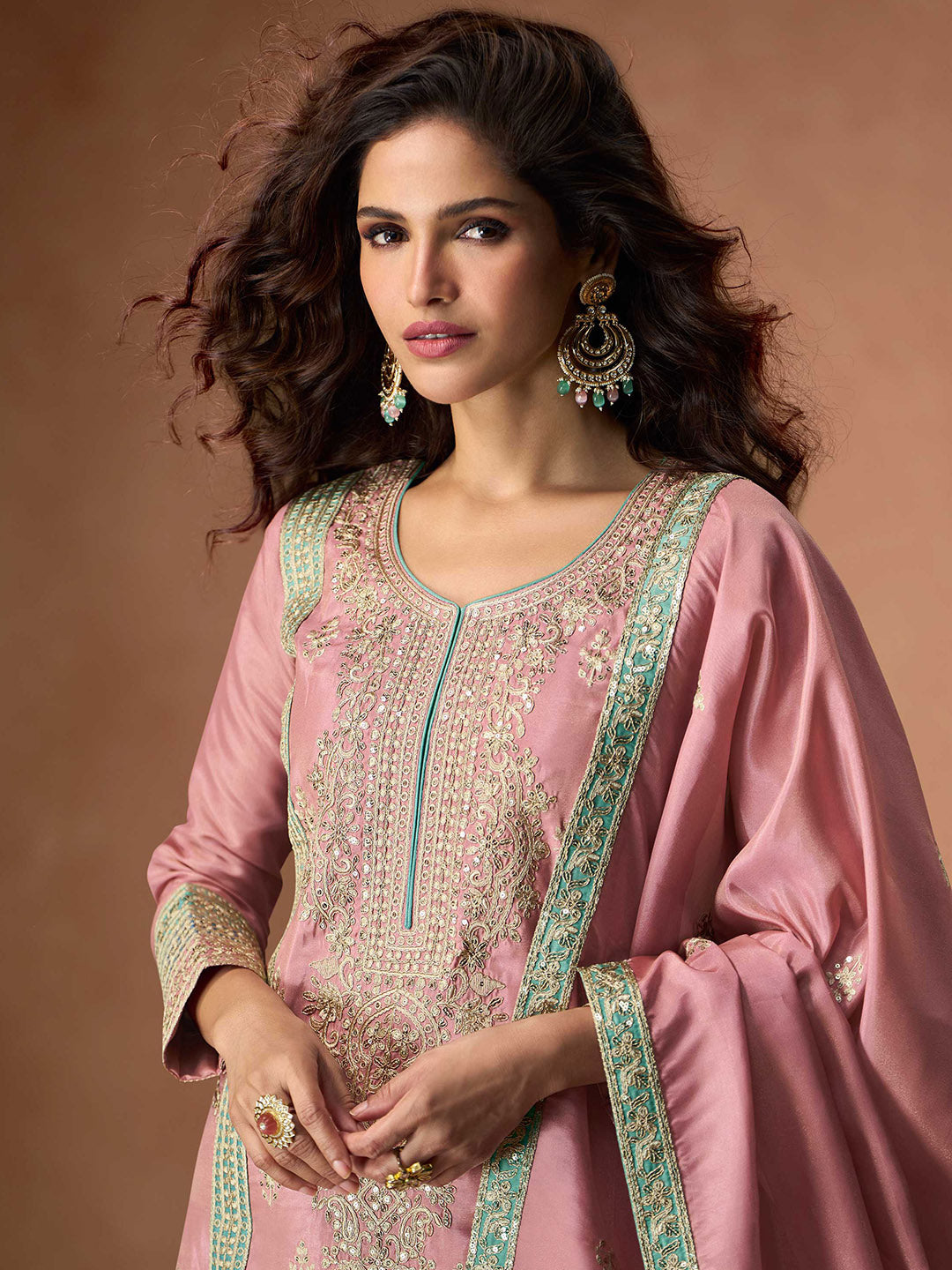 Embroidered Simar Silk Kurta With Plazzo &amp; Dupatta
