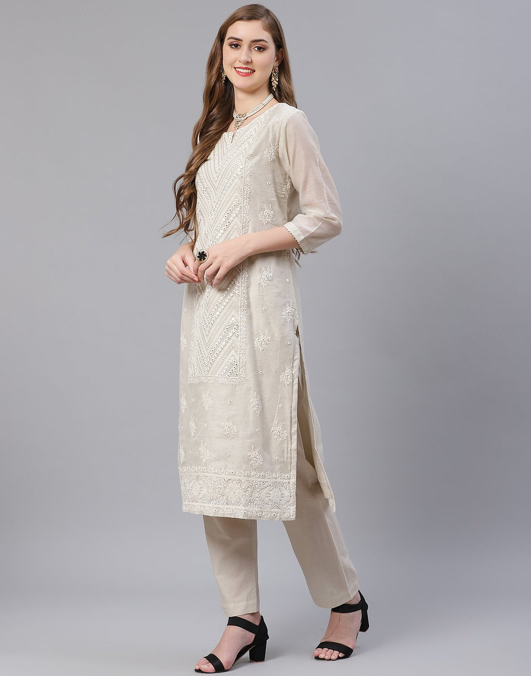Chanderi Kurti With Straight Pant