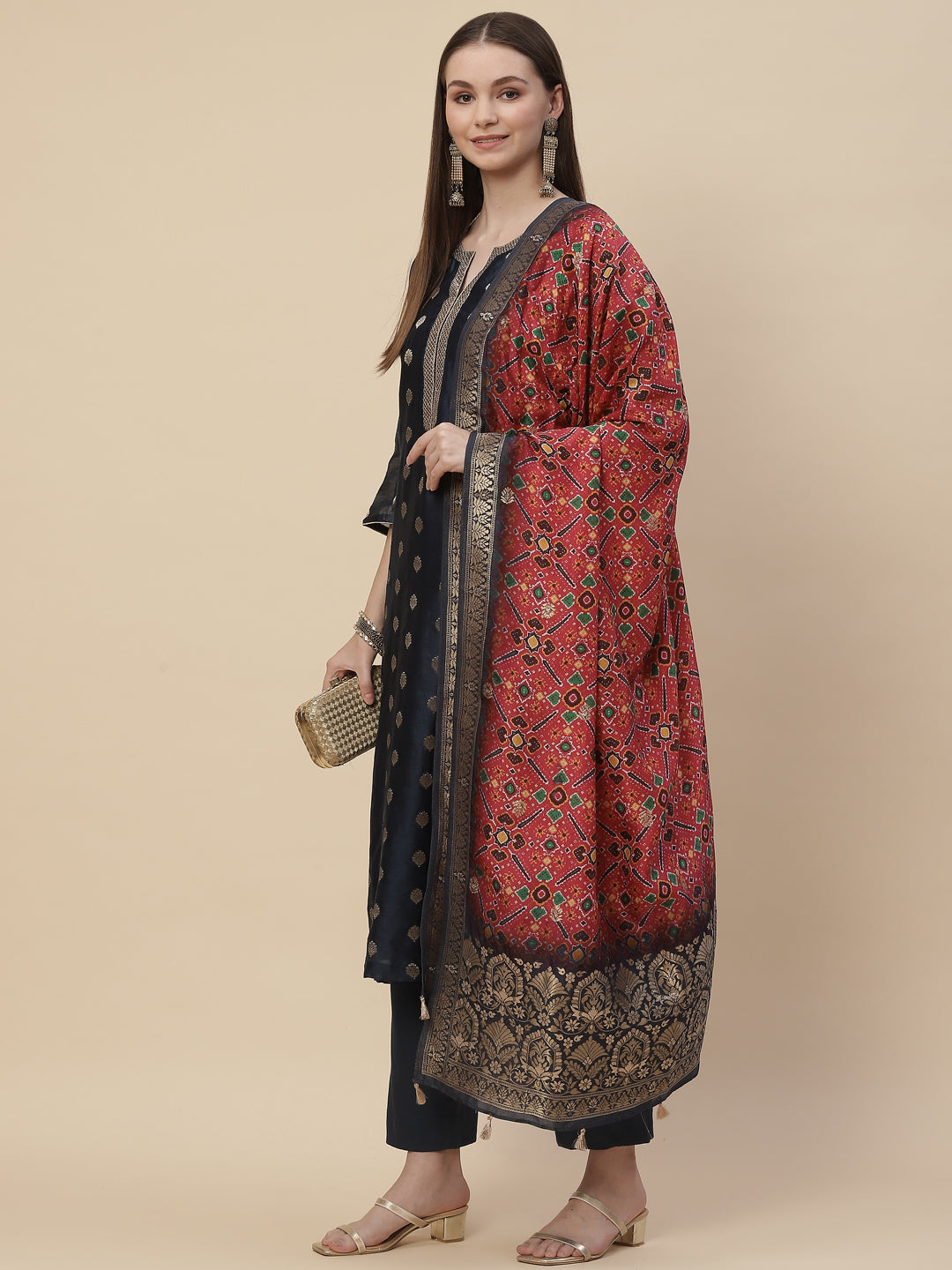 Zari Booti Cotton Kurta With Pants &amp; Dupatta
